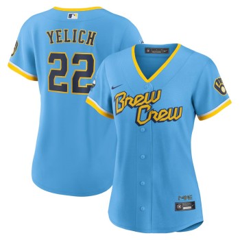 Women's Milwaukee Brewers #22 Christian Yelich Nike Powder Blue City Connect Replica Player Jersey Women's Milwaukee Brewers #22 Christian Yelich Nike Powder Blue City Connect Replica Player Jersey