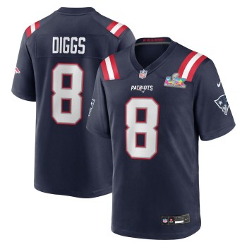 Men's New England Patriots #8 Stefon Diggs Navy Super Bowl LX Patch Game Jersey
