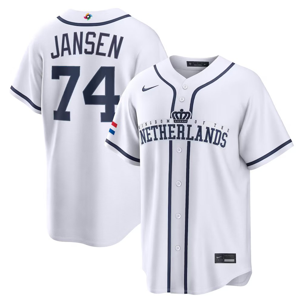 Men's Netherlands Baseball #74 Kenley Jansen White 2026 World Baseball Classic Home Stadium Jersey Men's Netherlands Baseball #74 Kenley Jansen White 2026 World Baseball Classic Home Stadium Jersey