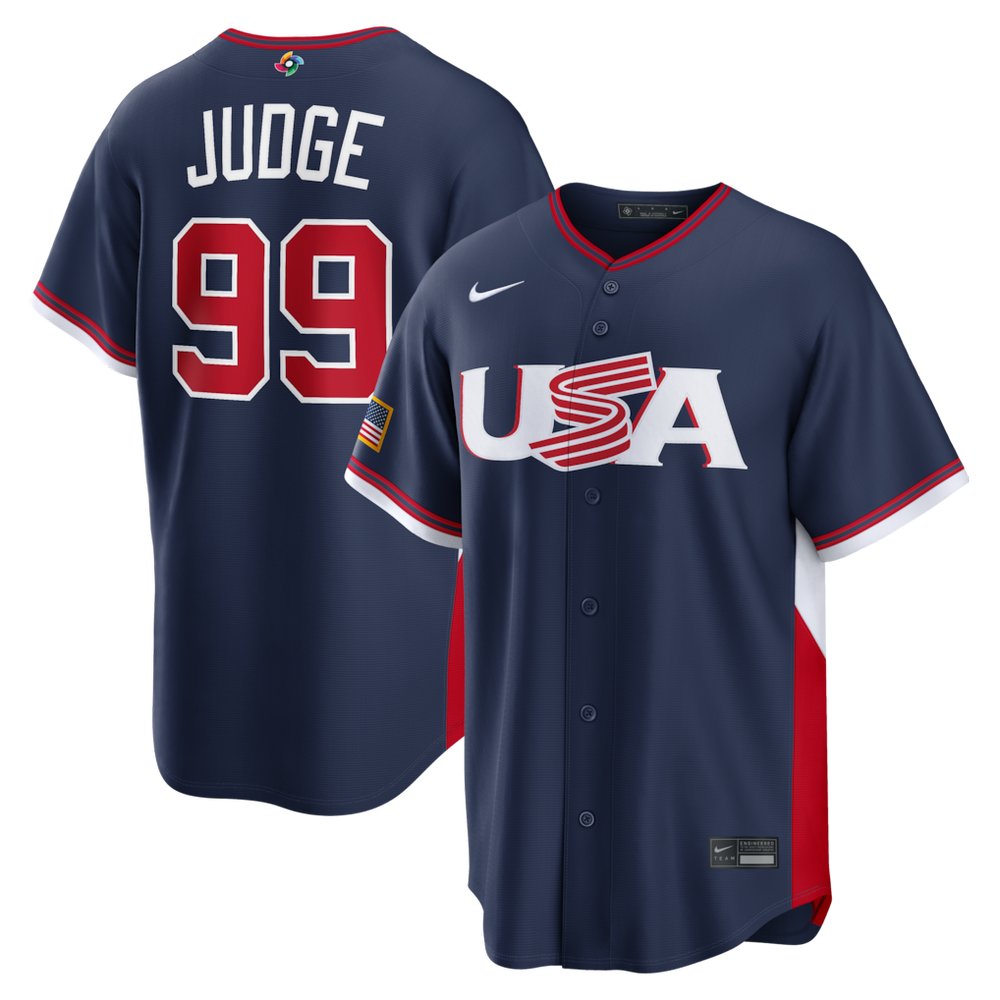 Men's USA Baseball #99 Aaron Judge Navy 2026 World Baseball Classic Home Stadium Jersey Men's USA Baseball #99 Aaron Judge Navy 2026 World Baseball Classic Home Stadium Jersey