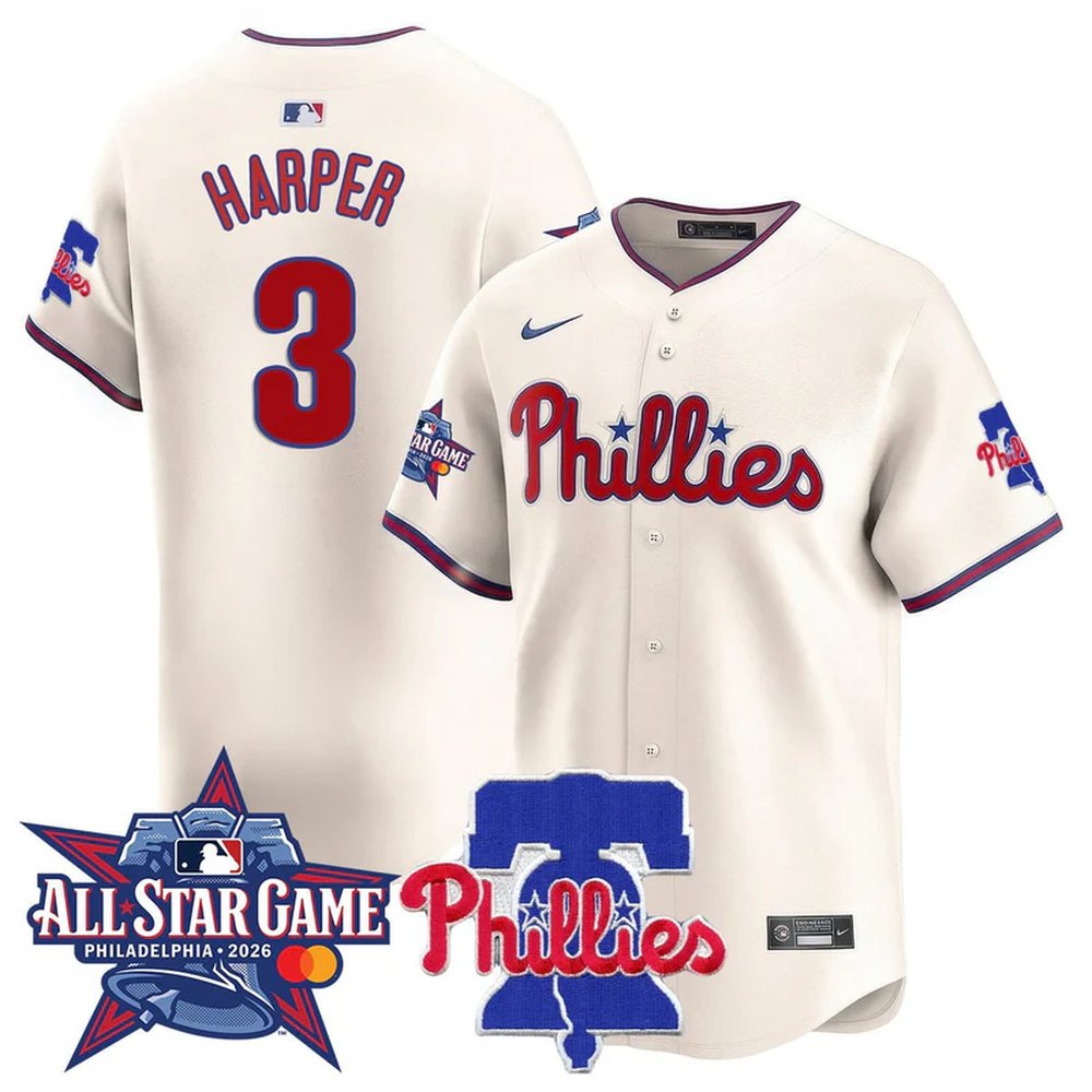Men's Philadelphia Phillies #3 Bryce Harper Cream 2026 MLB All-Star Jersey Men's Philadelphia Phillies #3 Bryce Harper Cream 2026 MLB All-Star Jersey
