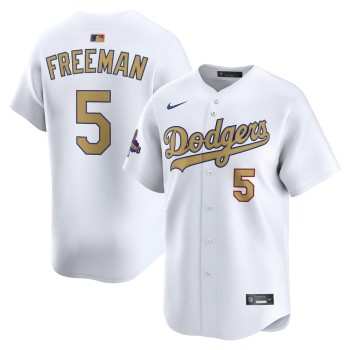 Men's Los Angeles Dodgers #5 Freddie Freeman White 2025 Gold Collection Limited Jersey Men's Los Angeles Dodgers #5 Freddie Freeman White 2025 Gold Collection Limited Jersey
