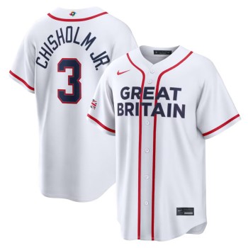 Men's Great Britain Baseball #3 Jazz Chisholm Jr. White 2026 World Baseball Classic Home Stadium Jersey Men's Great Britain Baseball #3 Jazz Chisholm Jr. White 2026 World Baseball Classic Home Stadium Jersey