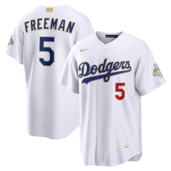 Men's Los Angeles Dodgers #5 Freddie Freeman Nike White 2026 Gold Collection Stadium Jersey Men's Los Angeles Dodgers #5 Freddie Freeman Nike White 2026 Gold Collection Stadium Jersey