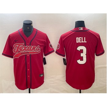 Men's Houston Texans #3 Tank Dell Red With Patch Cool Base Stitched Baseball Jersey