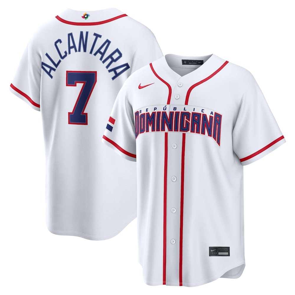 Men's Dominican Republic Baseball #7 Sandy Alcantara White 2026 World Baseball Classic Home Stadium Jersey Men's Dominican Republic Baseball #7 Sandy Alcantara White 2026 World Baseball Classic Home Stadium Jersey