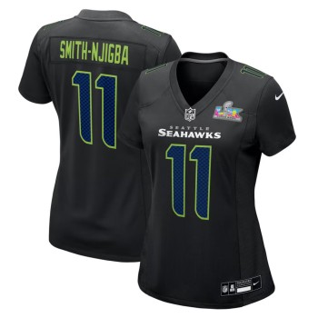 Women's Seattle Seahawks #11 Jaxon Smith-Njigba Black Super Bowl LX Patch Carbon Fashion Game Jersey