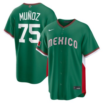 Men's Mexico Baseball #75 Andres Munoz Green 2026 World Baseball Classic Road Stadium Jersey Men's Mexico Baseball #75 Andres Munoz Green 2026 World Baseball Classic Road Stadium Jersey