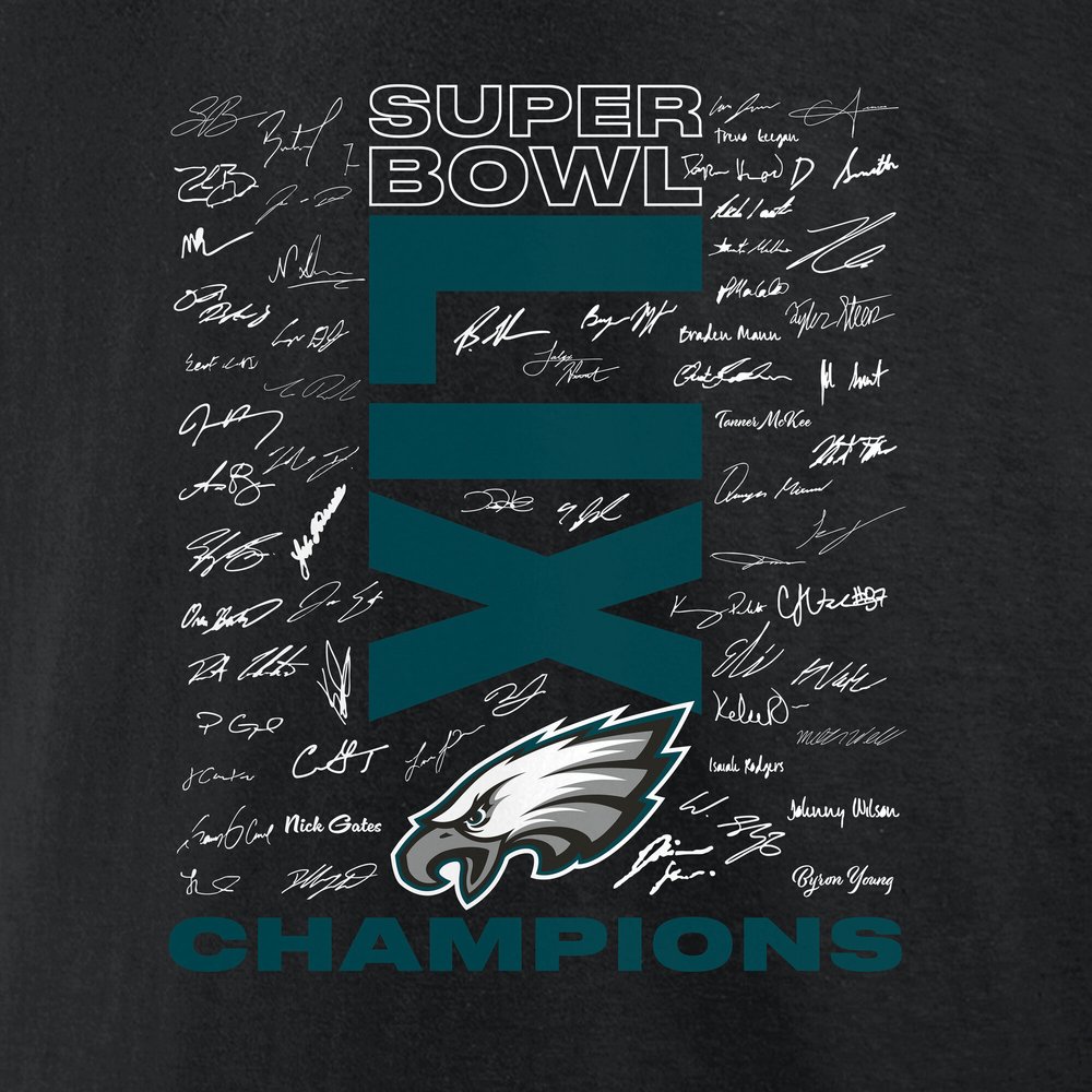 Men's Philadelphia Eagles Black Super Bowl LIX Champions Roster Autograph Signing T-Shirt Men's Philadelphia Eagles Black Super Bowl LIX Champions Roster Autograph Signing T-Shirt
