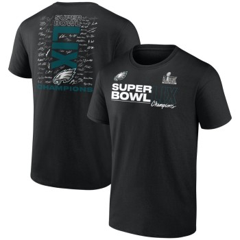 Men's Philadelphia Eagles Black Super Bowl LIX Champions Big & Tall Roster Autograph Signing T-Shirt Men's Philadelphia Eagles Black Super Bowl LIX Champions Big & Tall Roster Autograph Signing T-Shirt
