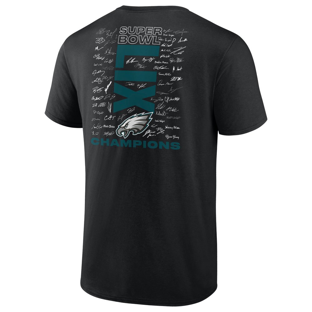 Men's Philadelphia Eagles Black Super Bowl LIX Champions Big & Tall Roster Autograph Signing T-Shirt