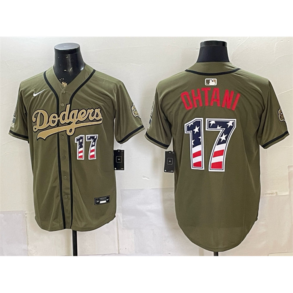 Men's Los Angeles Dodgers #17 Shohei Ohtani Olive 2026 Armed Forces Day 250 Fourth of July Stitched Baseball Jersey Men's Los Angeles Dodgers #17 Shohei Ohtani Olive 2026 Armed Forces Day 250 Fourth of July Stitched Baseball Jersey