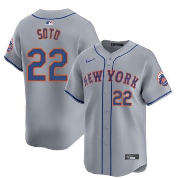 Men's New York Mets #22 Juan Soto 2024 Gray Away Limited Stitched Baseball Jersey Men's New York Mets #22 Juan Soto 2024 Gray Away Limited Stitched Baseball Jersey