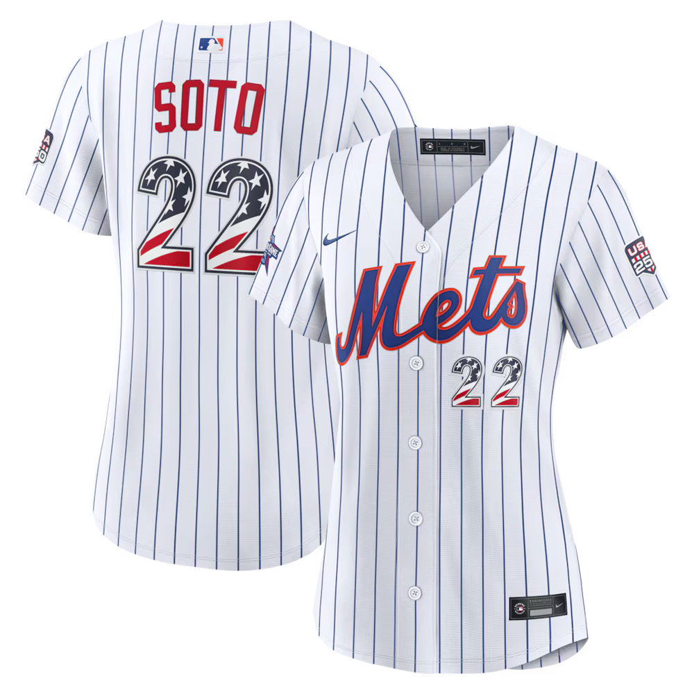 Women's New York Mets #22 Juan Soto Nike White 2026 All-Star Edition Stars & Stripes Stadium Jersey Women's New York Mets #22 Juan Soto Nike White 2026 All-Star Edition Stars & Stripes Stadium Jersey