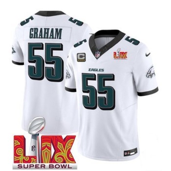 Men's Philadelphia Eagles #55 Brandon Graham White 2025 Super Bowl LIX Patch And 4-Star C Patch New F.U.S.E. Vapor Limited Stitched Football Jersey Men's Philadelphia Eagles #55 Brandon Graham White 2025 Super Bowl LIX Patch And 4-Star C Patch New F.U.S.E. Vapor Limited Stitched Football Jersey