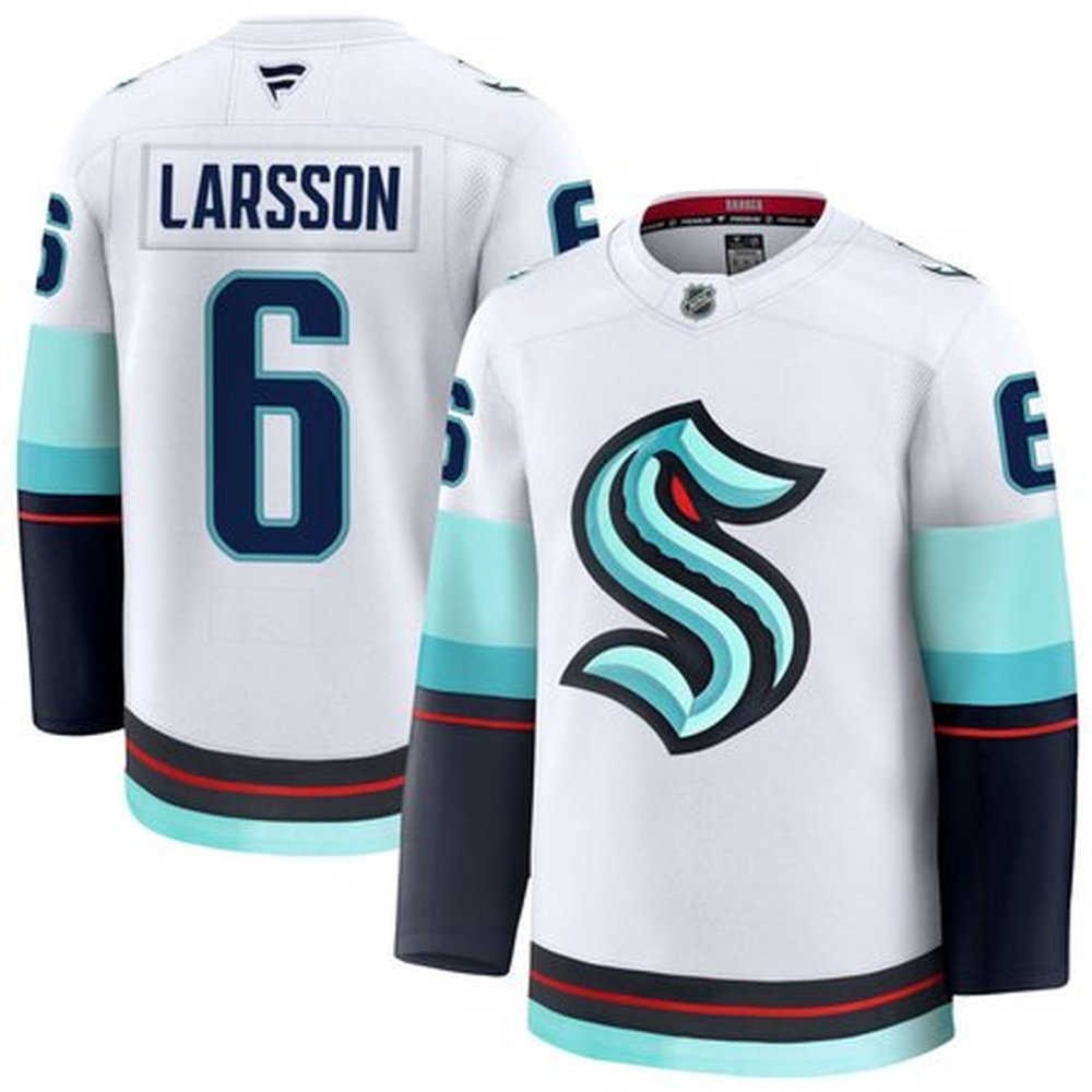 Men's Seattle Kraken #6 Adam Larsson White Away Premium Jersey Men's Seattle Kraken #6 Adam Larsson White Away Premium Jersey