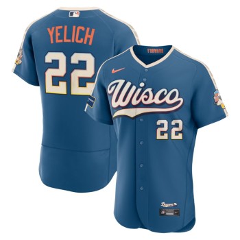 Youth Milwaukee Brewers #22 Christian Yelich Nike Mineral Blue 2026 City Connect Authentic Sponsor Patch Jersey Youth Milwaukee Brewers #22 Christian Yelich Nike Mineral Blue 2026 City Connect Authentic Sponsor Patch Jersey