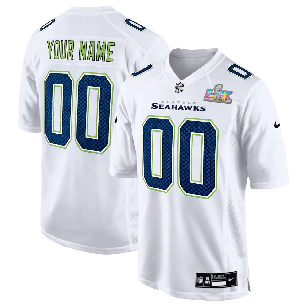 Youth Seattle Seahawks Custom White Super Bowl LX Patch Tundra Fashion Game Jersey