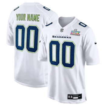 Youth Seattle Seahawks Custom White Super Bowl LX Patch Tundra Fashion Game Jersey