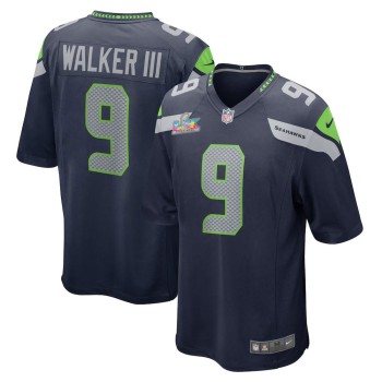 Men's Seattle Seahawks #9 Kenneth Walker III College Navy Super Bowl LX Patch Game Jersey