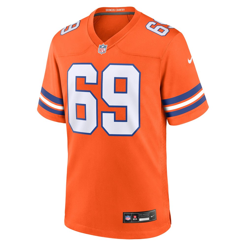Men's Denver Broncos Mark Schlereth Orange Mile High Collection 1977 Throwback Retired Player Game Jersey