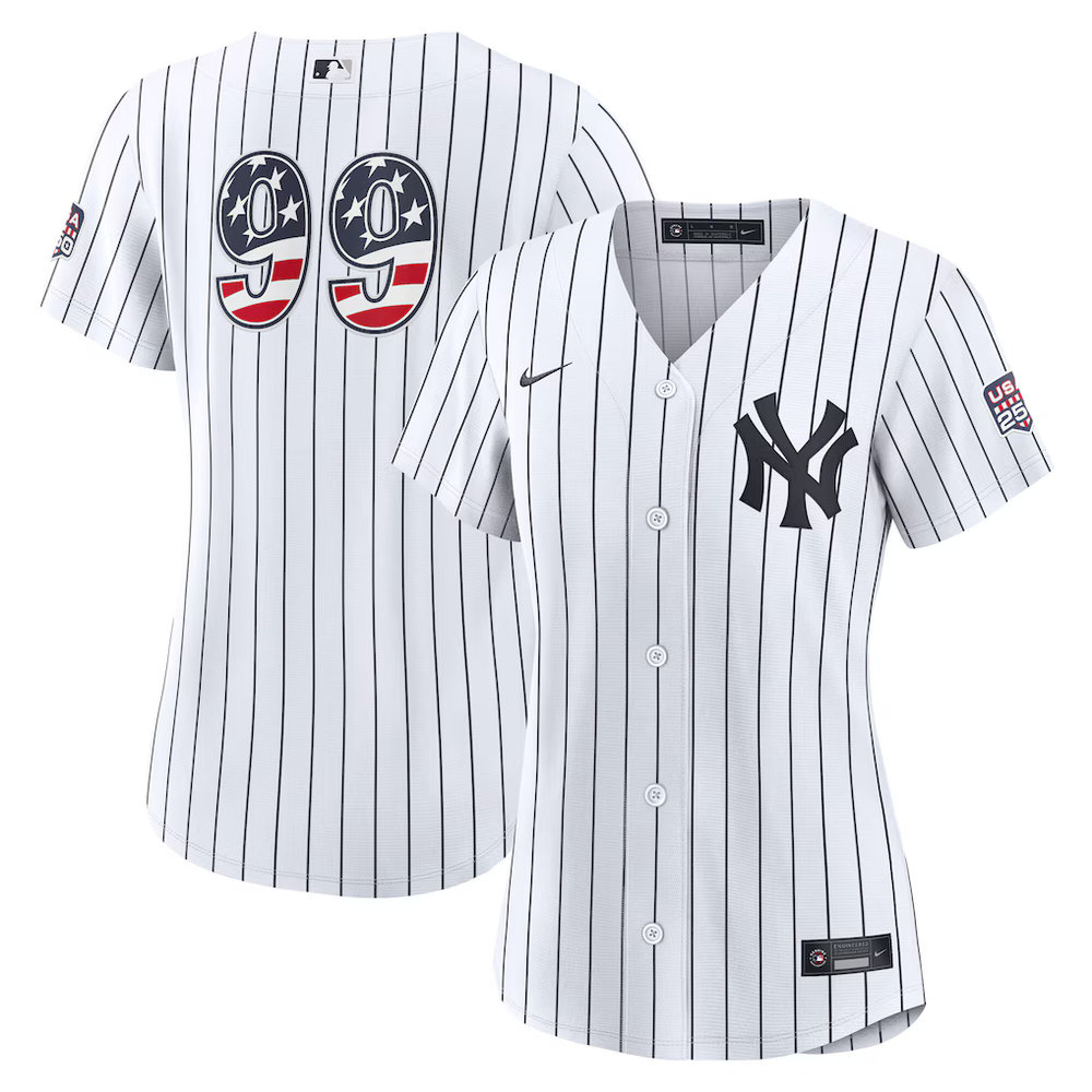 Women's New York Yankees #99 Aaron Judge Nike White USA 250 Fourth of July Home Stadium Jersey Women's New York Yankees #99 Aaron Judge Nike White USA 250 Fourth of July Home Stadium Jersey