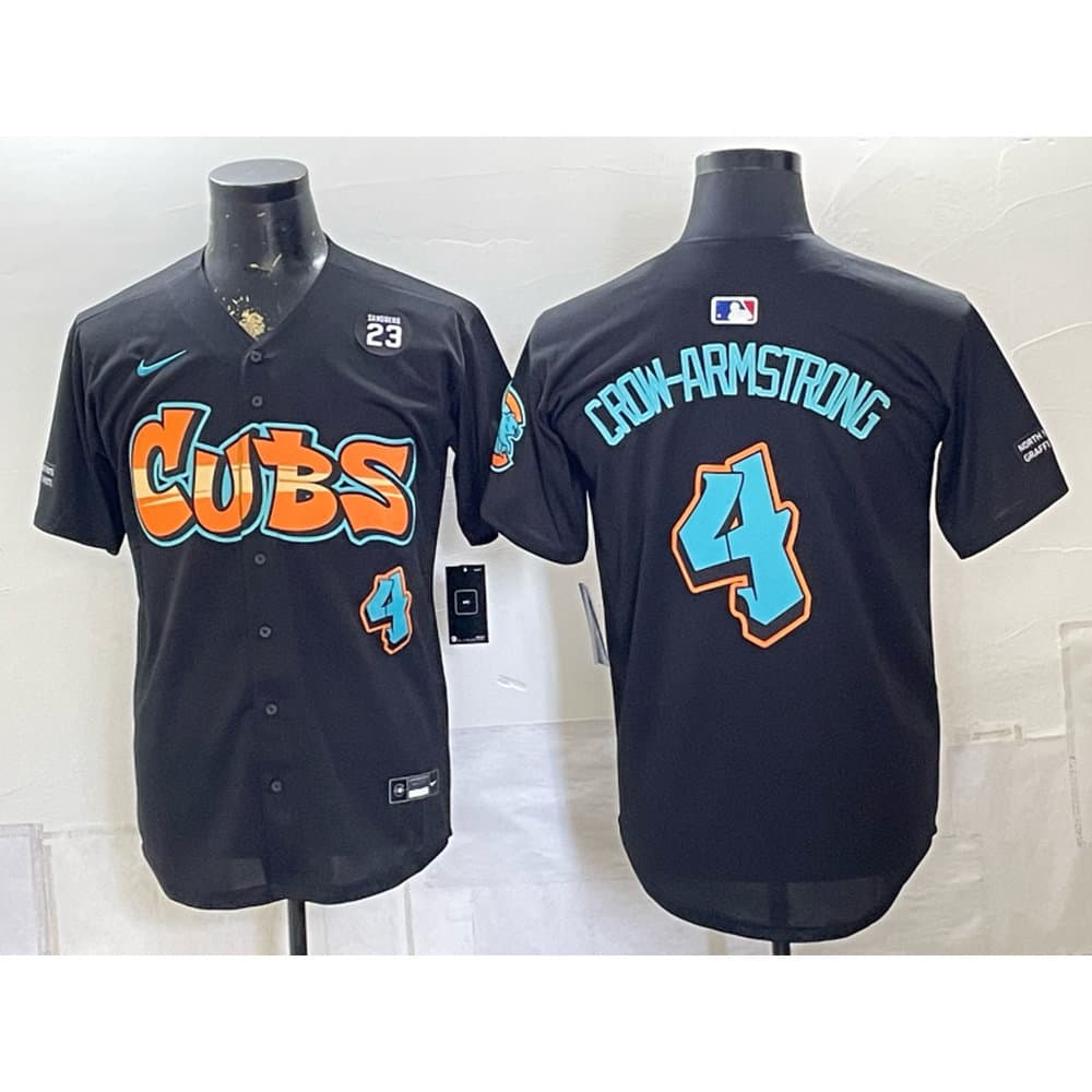Men's Chicago Cubs #4 Pete Crow-Armstrong Black With Patch Stitched Baseball Jersey Men's Chicago Cubs #4 Pete Crow-Armstrong Black With Patch Stitched Baseball Jersey