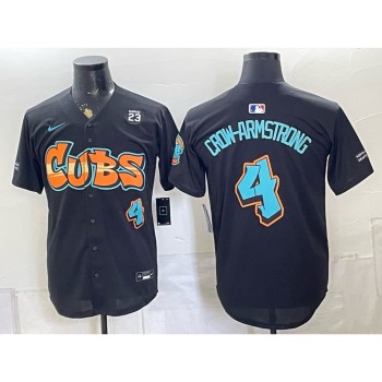 Men's Chicago Cubs #4 Pete Crow-Armstrong Black With Patch Stitched Baseball Jersey