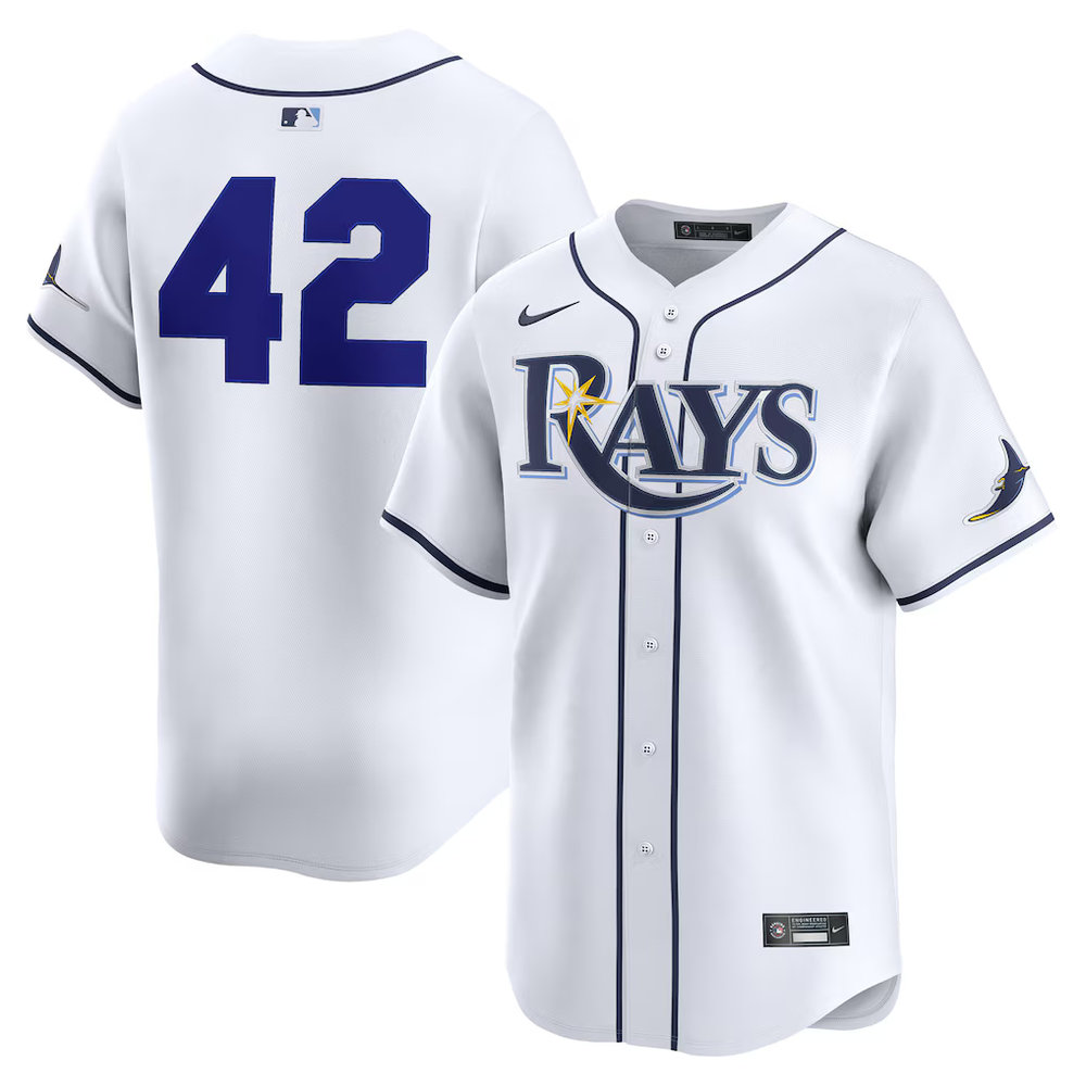 Men's Tampa Bay Rays #42 Jackie Robinson Nike White Home 2025 Jackie Robinson Day Limited Jersey Men's Tampa Bay Rays #42 Jackie Robinson Nike White Home 2025 Jackie Robinson Day Limited Jersey