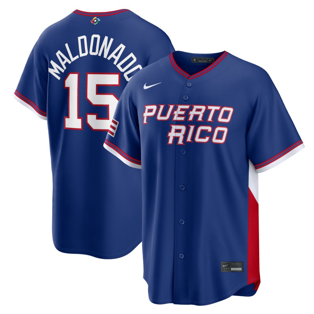 Men's Puerto Rico Baseball #15 Martin Maldonado Royal 2026 World Baseball Classic Road Stadium Jersey Men's Puerto Rico Baseball #15 Martin Maldonado Royal 2026 World Baseball Classic Road Stadium Jersey