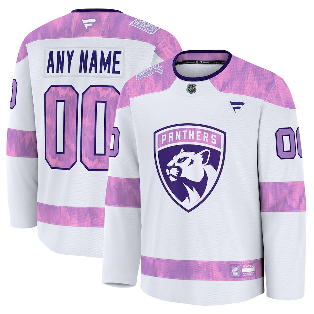 Youth Florida Panthers White 2024 Hockey Fights Cancer Custom Practice Jersey