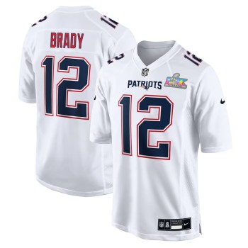 Men's New England Patriots #12 Tom Brady White Super Bowl LX Patch Tundra Fashion Game Jersey