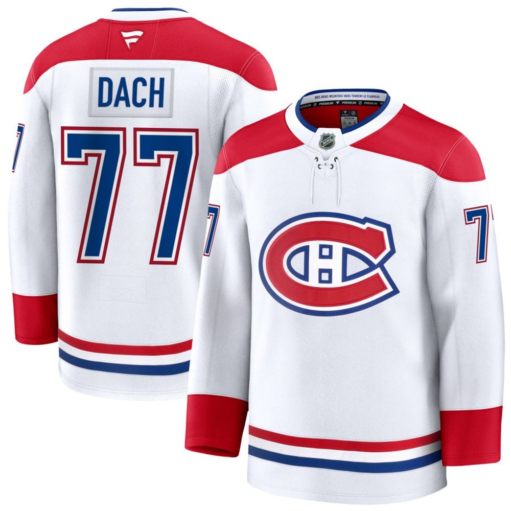 Men's Montreal Canadiens #77 Kirby Dach White Away Premium Jersey