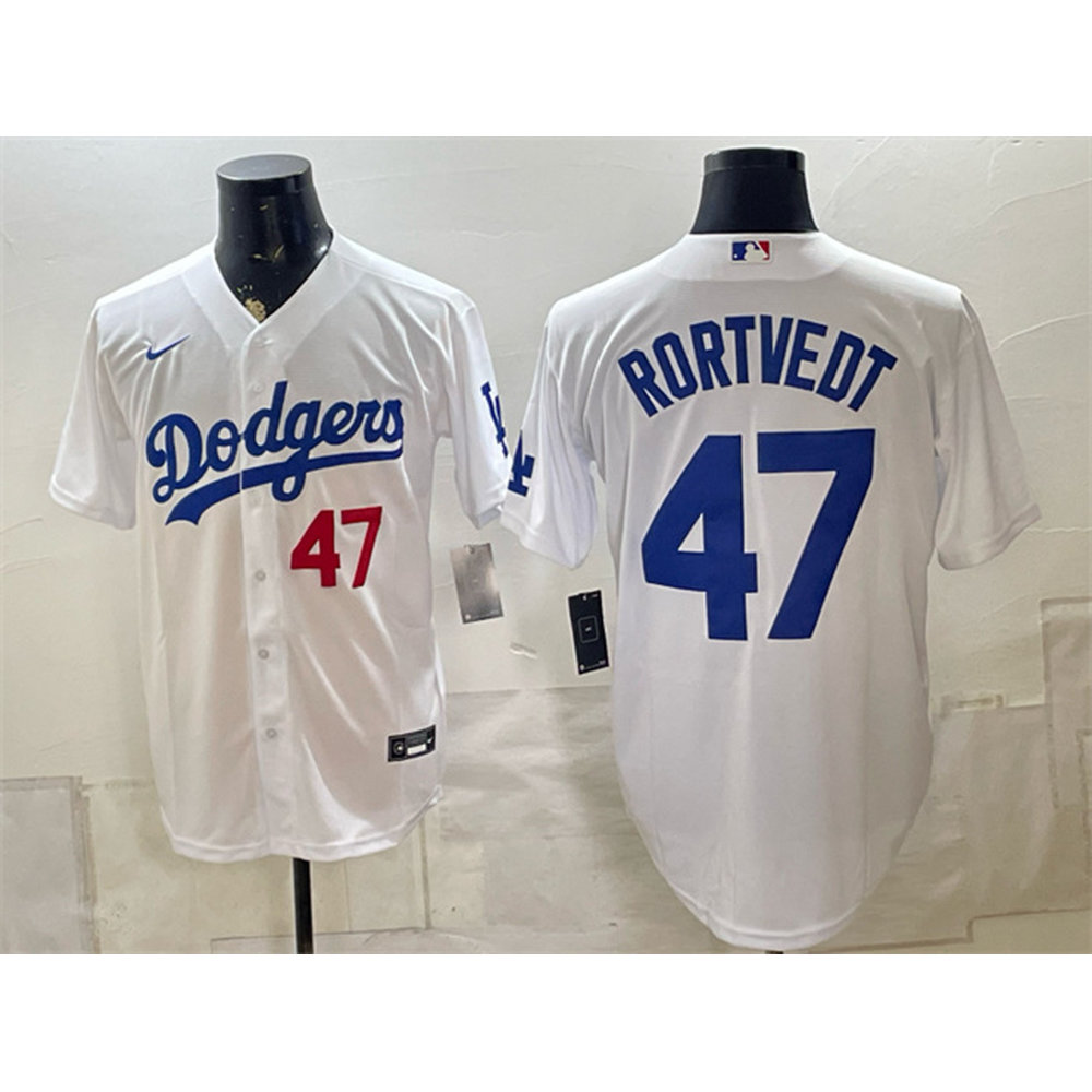 Men's Los Angeles Dodgers #47 Ben Rortvedt White Home Cool Base Jersey Men's Los Angeles Dodgers #47 Ben Rortvedt White Home Cool Base Jersey