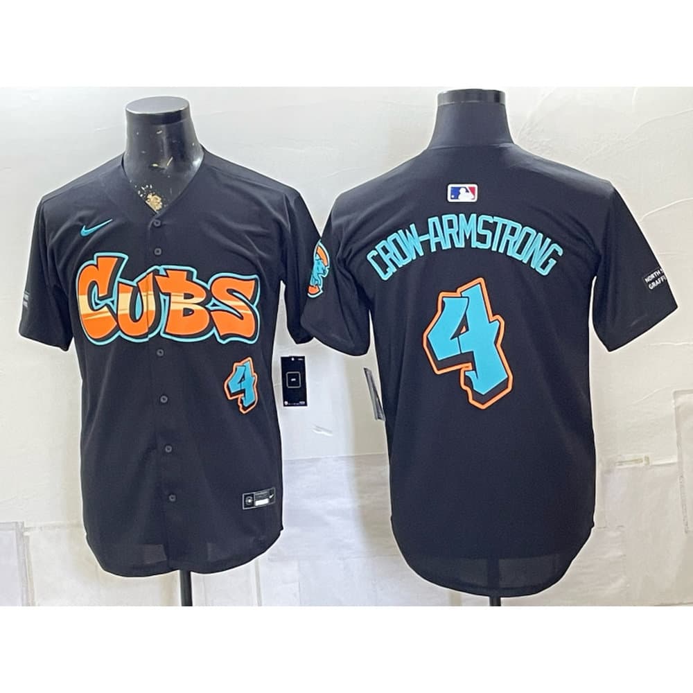 Men's Chicago Cubs #4 Pete Crow-Armstrong Black Stitched Baseball Jersey Men's Chicago Cubs #4 Pete Crow-Armstrong Black Stitched Baseball Jersey