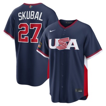 Men's USA Baseball #27 Tarik Skubal Navy 2026 World Baseball Classic Road Stadium Jersey Men's USA Baseball #27 Tarik Skubal Navy 2026 World Baseball Classic Road Stadium Jersey