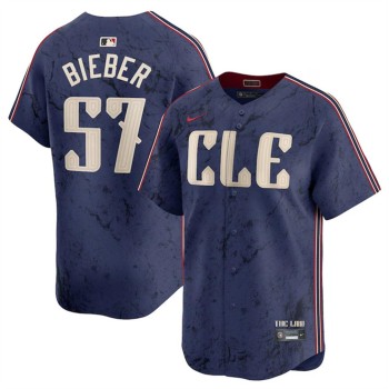 Youth Cleveland Guardians #57 Shane Bieber Navy 2024 City Connect Limited Stitched Baseball Jersey Youth Cleveland Guardians #57 Shane Bieber Navy 2024 City Connect Limited Stitched Baseball Jersey