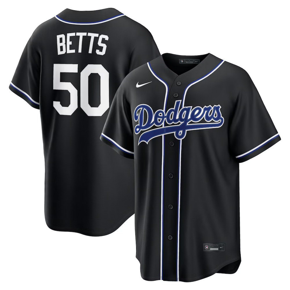 Youth Los Angeles Dodgers #50 Mookie Betts Fashion Replica Black Out Jersey
