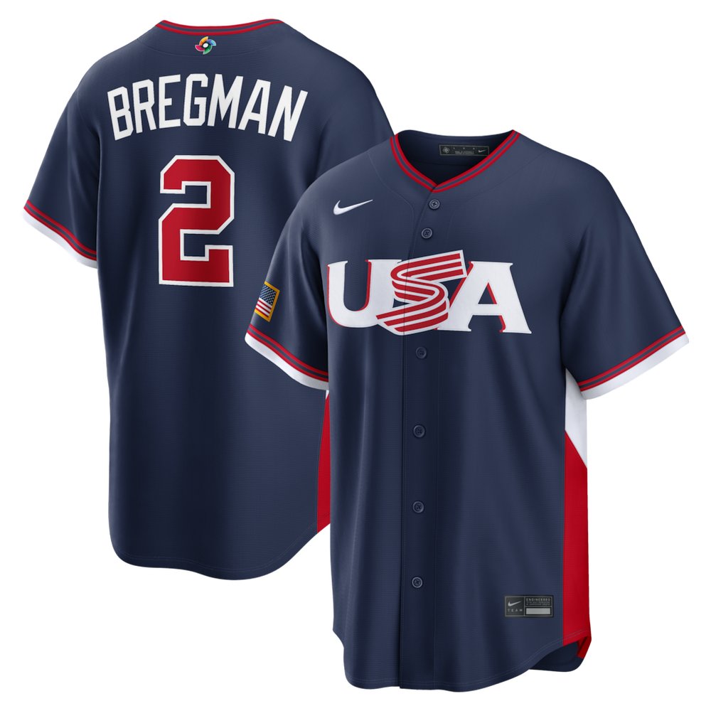 Men's USA Baseball #2 Alex Bregman Navy 2026 World Baseball Classic Road Stadium Jersey Men's USA Baseball #2 Alex Bregman Navy 2026 World Baseball Classic Road Stadium Jersey