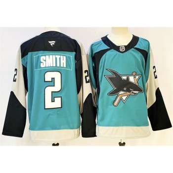 Men's San Jose Sharks #2 Will Smith Teal 2025 Alternate Stitched Hockey Premium Jersey