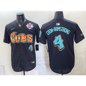 Men's Chicago Cubs #4 Pete Crow-Armstrong Black 150th Anniversary Stitched Baseball Jersey