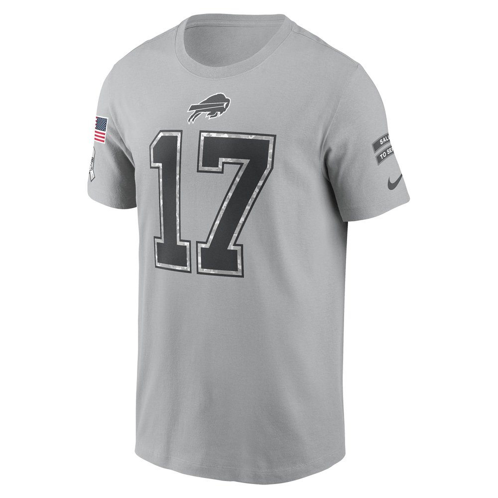 Men's Buffalo Bills Josh Allen Gray 2024 Salute To Service Name & Number T-Shirt