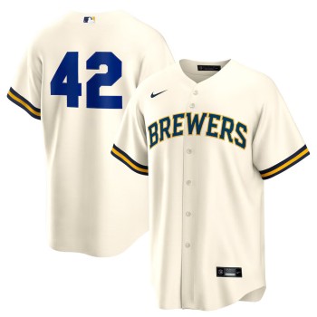 Men's Milwaukee Brewers #42 Jackie Robinson Nike Cream Home 2025 Jackie Robinson Day Replica Jersey Men's Milwaukee Brewers #42 Jackie Robinson Nike Cream Home 2025 Jackie Robinson Day Replica Jersey