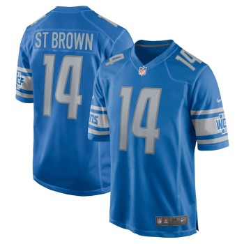 Men's Detroit Lions #14 Amon-Ra St. Brown Blue Game Player Jersey Men's Detroit Lions #14 Amon-Ra St. Brown Blue Game Player Jersey