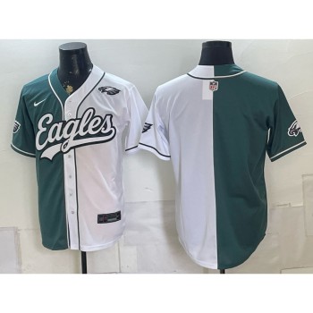 Men's Philadelphia Eagles Green Split Cool Base Stitched Baseball Jersey Men's Philadelphia Eagles Green Split Cool Base Stitched Baseball Jersey