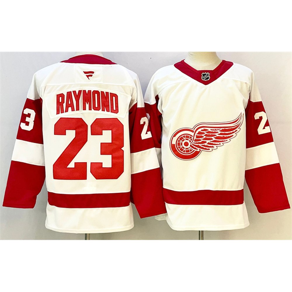 Men's Detroit Red Wings #23 Lucas Raymond White 2024-25 Stitched Premium Jersey