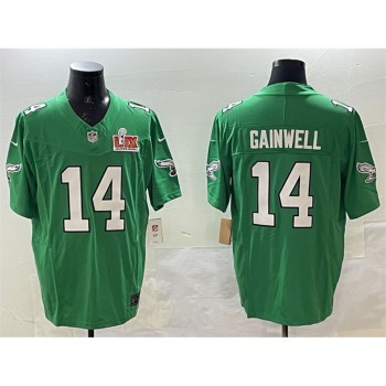 Men's Philadelphia Eagles #14 Kenneth Gainwell Green 2025 Super Bowl LIX Patch F.U.S.E. Throwback Vapor Untouchable Limited Stitched Football Jersey Men's Philadelphia Eagles #14 Kenneth Gainwell Green 2025 Super Bowl LIX Patch F.U.S.E. Throwback Vapor Untouchable Limited Stitched Football Jersey