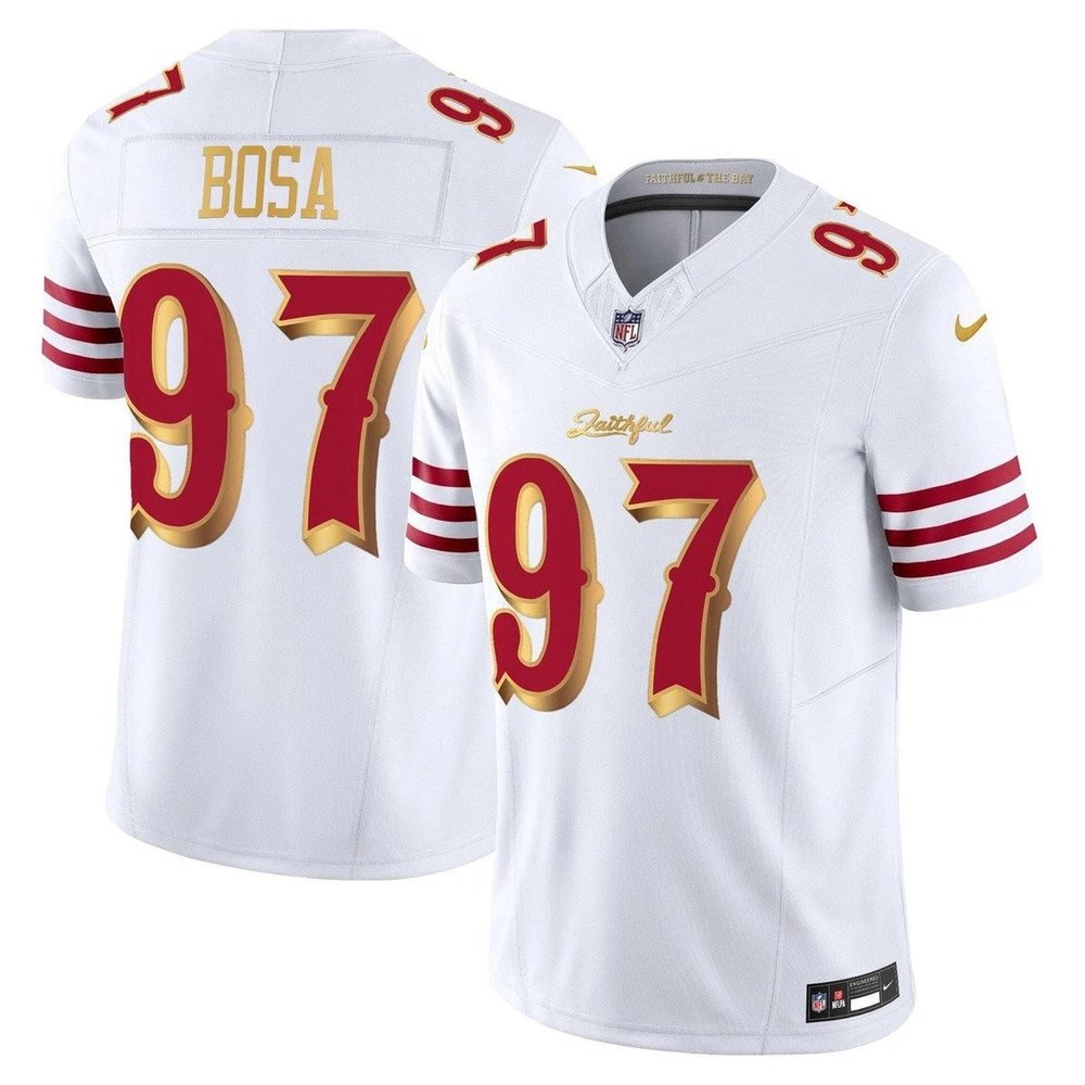 Men's San Francisco 49ers #97 Nick Bosa White Rivalries Collection F.U.S.E. Vapor Limited Stitched Jersey Men's San Francisco 49ers #97 Nick Bosa White Rivalries Collection F.U.S.E. Vapor Limited Stitched Jersey
