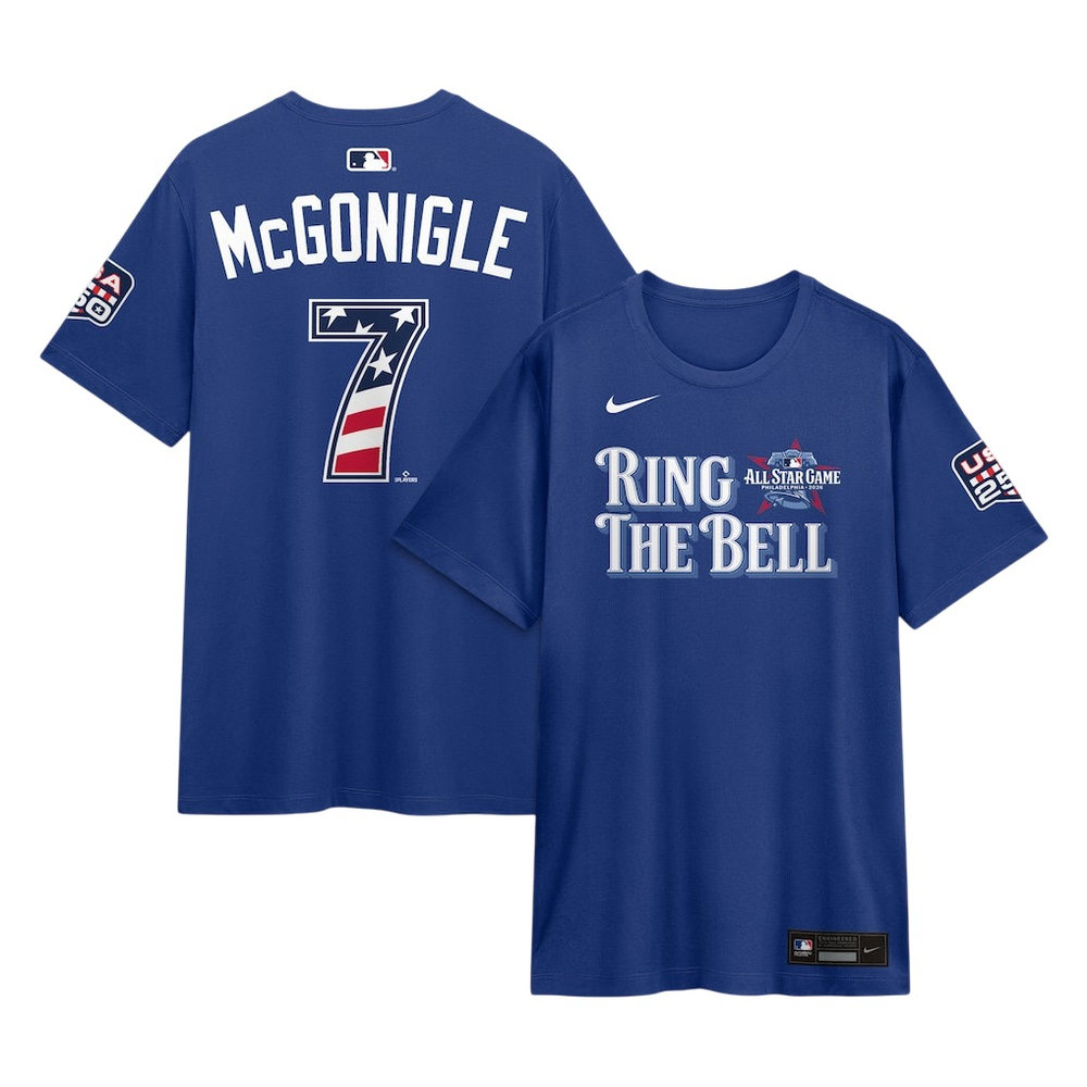 Men's American League #7 Kevin McGonigle Nike Rush Blue 2026 All-Star Game Name & Number T-Shirt Men's American League #7 Kevin McGonigle Nike Rush Blue 2026 All-Star Game Name & Number T-Shirt