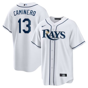 Men's Tampa Bay Rays #13 Junior Caminero White Home Replica Player Jersey Men's Tampa Bay Rays #13 Junior Caminero White Home Replica Player Jersey